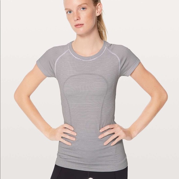 Lululemon Swiftly Tech Short Sleeve Crew white black stripe
